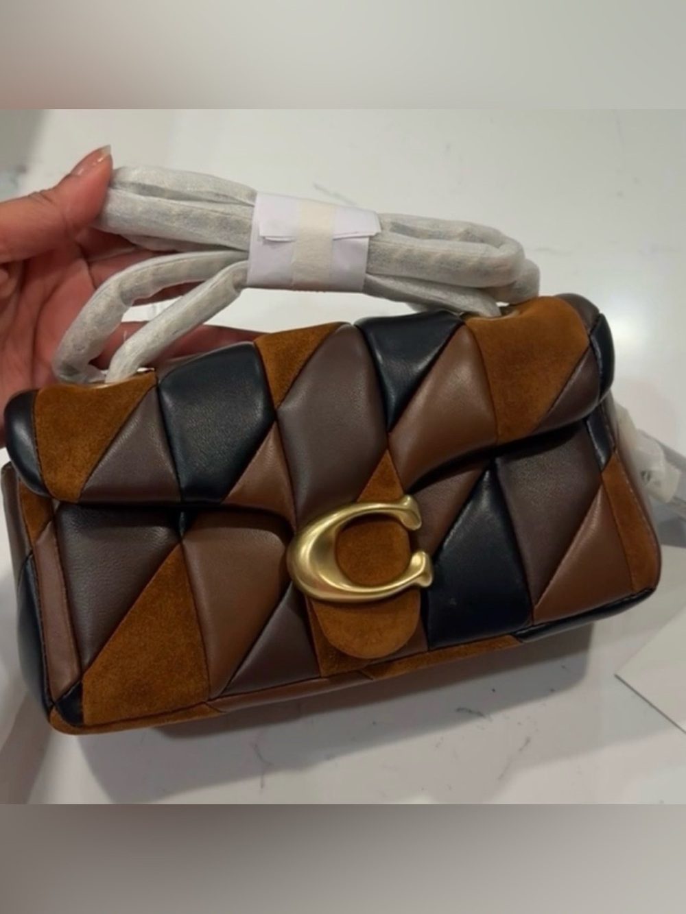 Coach Quilted Patchwork Leather & Suede Shoulder Bag